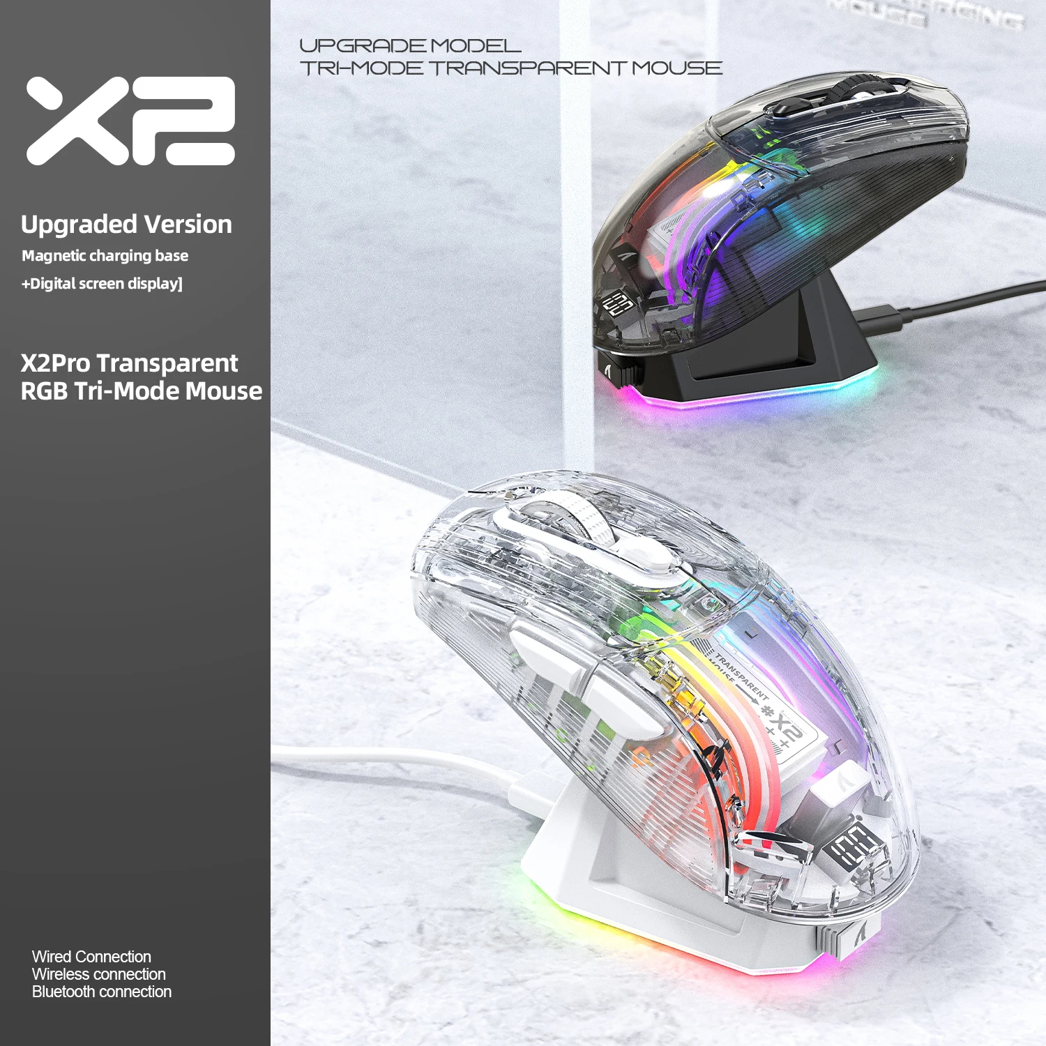 Attack Shark X2 Pro Magnetic Charging Bluetooth Mouse, Tri-Mode , RGB Lights, Transparent, Battery Indicator, Computer Phone Attack Shark X2 Pro Magnetic Charging Bluetooth Mouse, Tri-Mode , RGB Lights, Transparent, Battery Indicator, Computer Phone