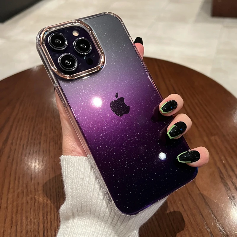 Luxury Gradient Glitter Bing Purple Phone Case - Transparent Shockproof Cover