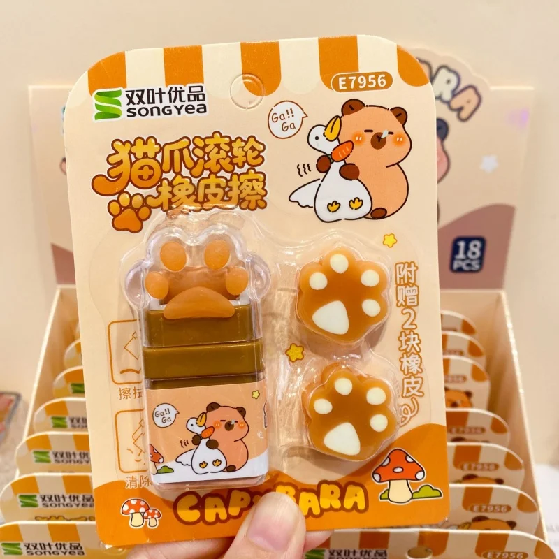 12세트/로트 귀여운 카피바라 고양이 발 모양 롤러 지우개 귀여운 필기용 그림용 연필 지우개 문구 선물 학용품