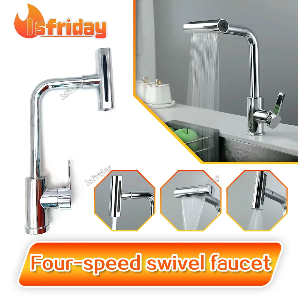 

Waterfall Kitchen Faucet 4 effluent modes Pull Out Rotation Waterfall Stream Sprayer Head Adjustable 360° Rotatable Waterfall