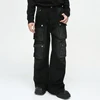 Men Vintage Baggy Jeans Multi Pocket Cargo Denim Pants Black Loose Wide Leg Jeans Trouser 3
