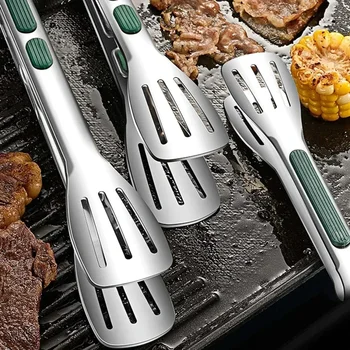 Stainless Steel Food Tongs Thickened Heat Resistant Kitchen Buffet Barbecue Bread Clip Outdoor Camping Utensils Grilling Tool