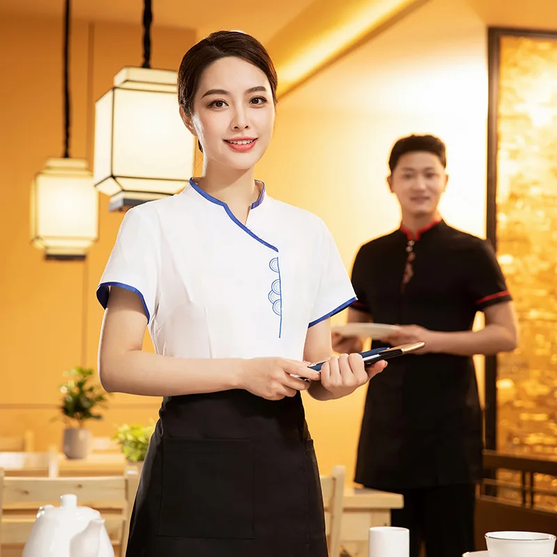 

Hotel Work Clothes Short Sleeve Women's Catering Hot Pot Restaurant Clothing Chinese Style Restaurant and Tea House Waiter Summe