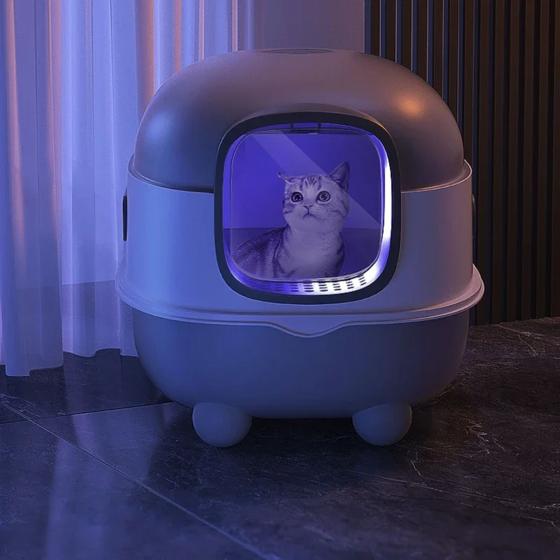 고양이 쓰레기통, 특대형 완전 밀폐형 화장실 모래 트레이, 스플래시 방지, 냄새 방지 벨트, 고양이 모래상자 