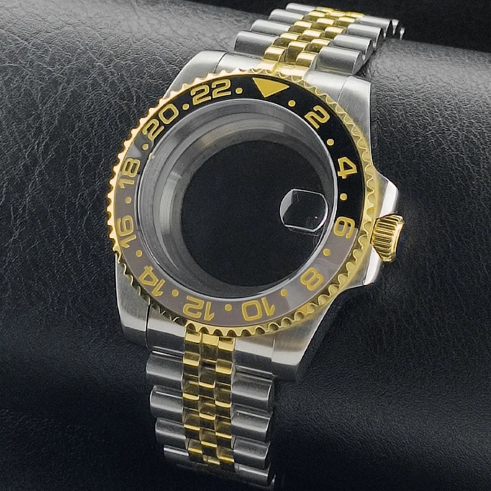 Premium GMT Watch Case with Bidirectional Sapphire Bezel and Slide Buck, 40MM, 5Bar Water Resistance