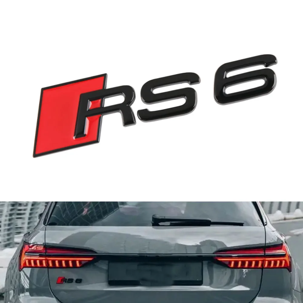 Per Audi Rs6 Lettering Emblem Logo Placca Sticker Black Shiny Car New
