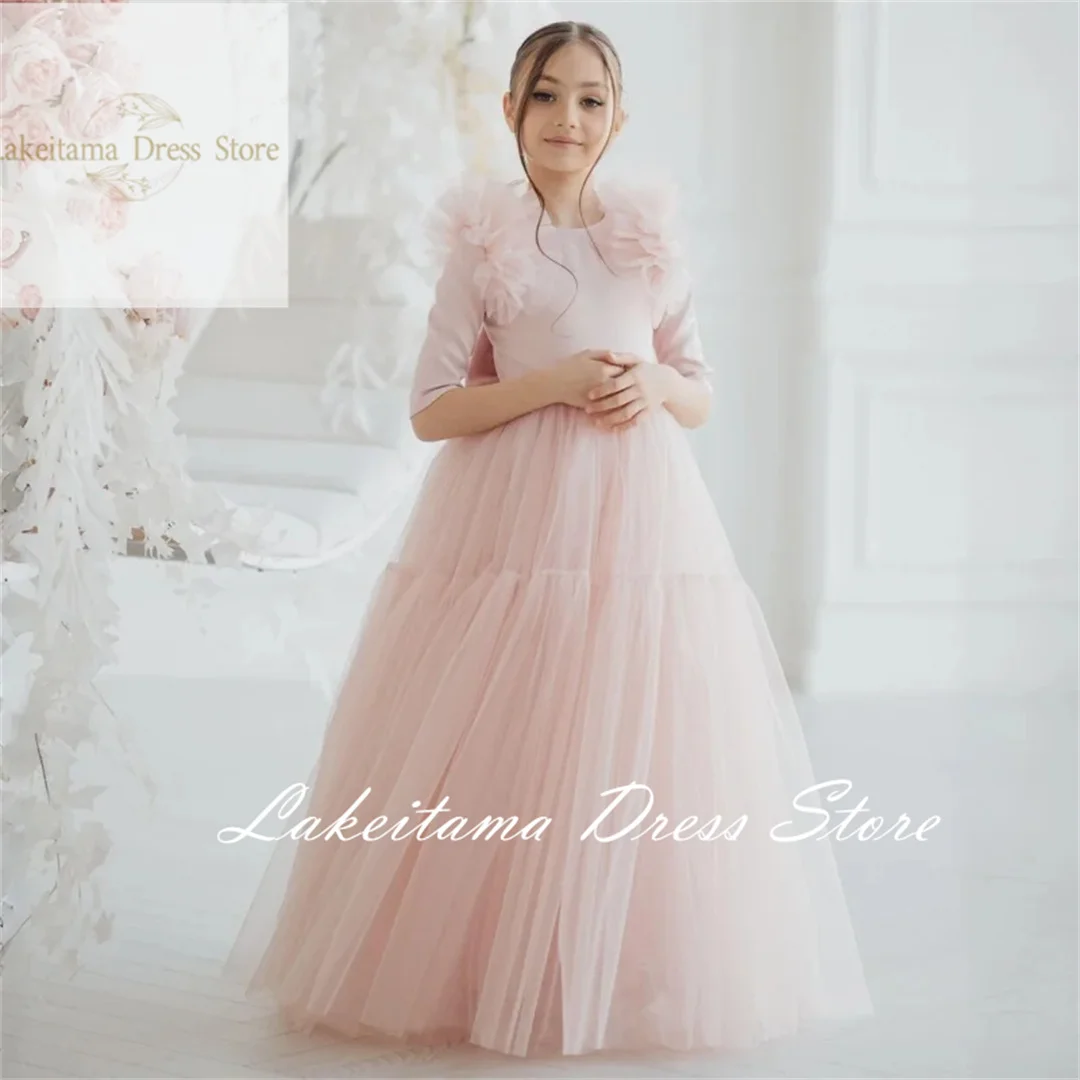 Flower Girl Dresses Tulle With Bow Half Sleeve For Wedding Birthday Party Banquet