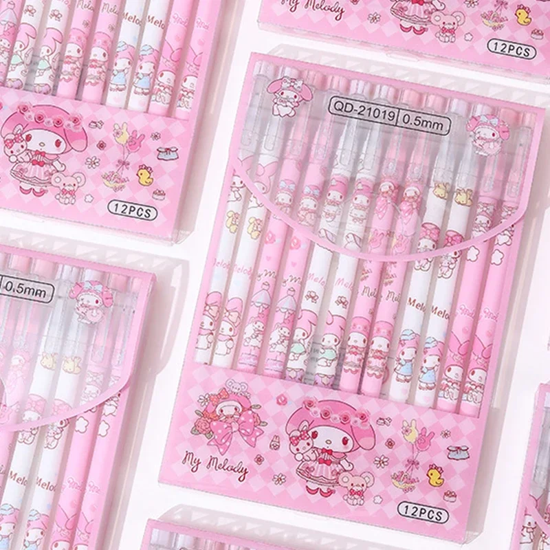 12 개/상자 Sanrio Cinnamoroll Pom Pom Purin Kuromi 학교로 돌아 가기 귀여운 펜 문구 용품 펜 학교 선물
