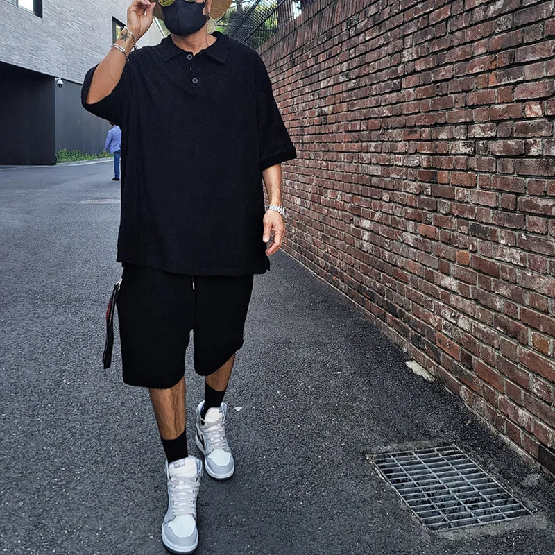 2024 Summer New Fashion Suit Men's High Quality Heavy Terry Cloth Lapel Short-sleeved Shirt Shorts Two-piece Casual Men's Wear