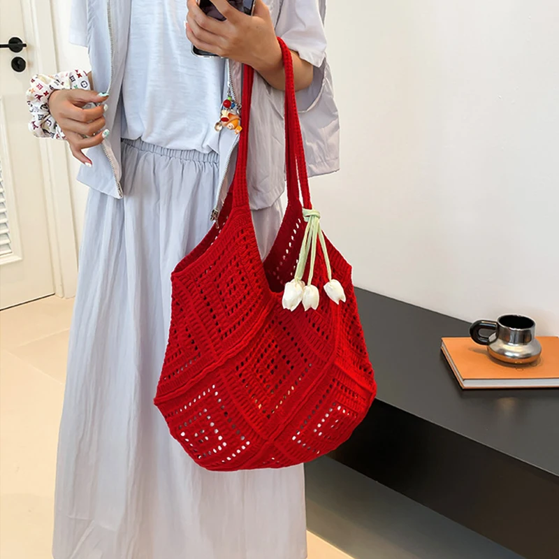 Fabric Hollow Out Large Capacity Shoulder Bags Contrast Color Women's Bags 2025 Hot Sale Commuting Versatile Crossbody Bags