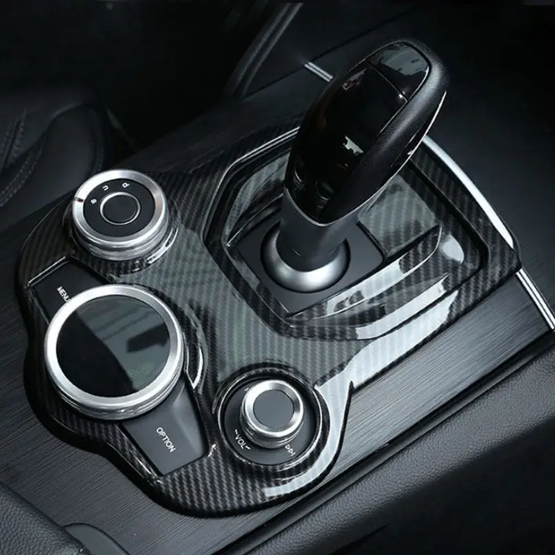 Fibra de carbono ABS para Alfa Romeo Giulia Stelvio accesorios de coche consola Panel de cambio de marchas moldura de cubierta de marco