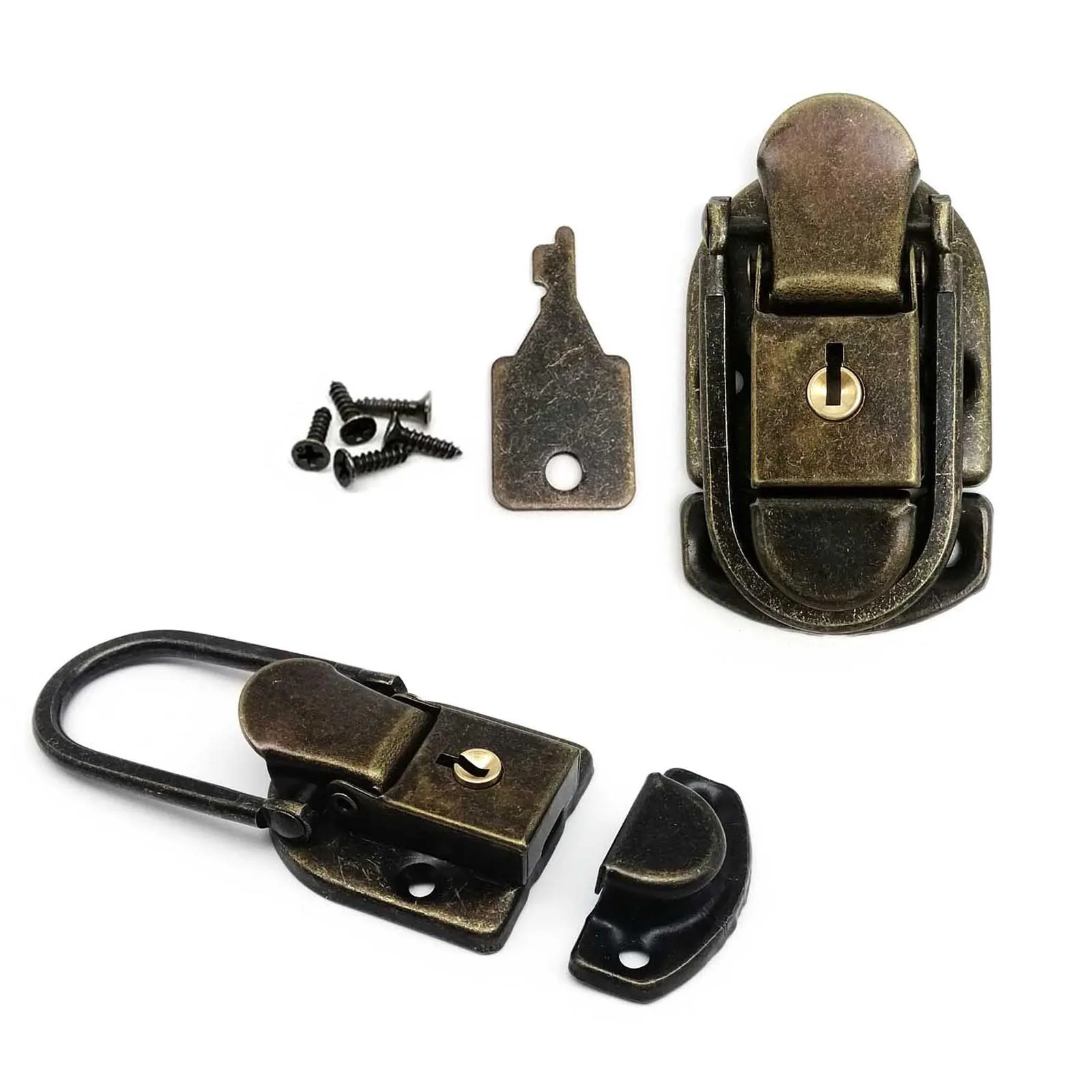 5 Pcs Antique Bronze Latch Hasps - 2-1/4" X 1-5/8", Decorative Hook Clasp With Screws, For Jewelry Box Chest