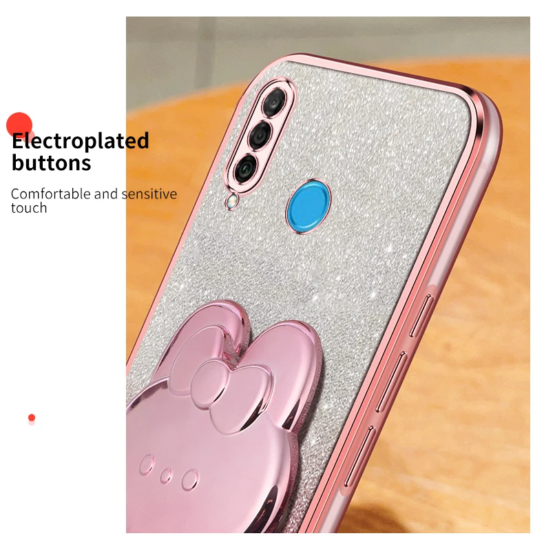 Coque de protection souple avec miroir de maquillage et motif lapin pailleté pour Huawei P30, P40, P50, P60 Lite, Y7, Y6, P30lite, Mate 30, 40, 50_voghion.com