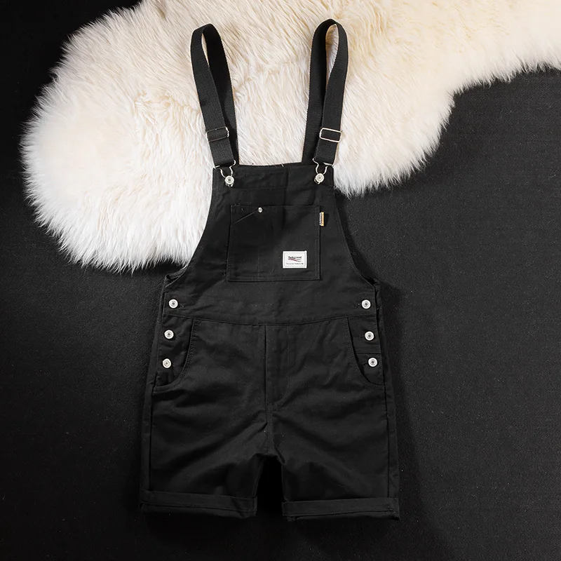 2023 Summer Men Bib Pants Solid Color Casual Shorts Jumpsuits Streetwear Joggers Multi Pockets Fashion Suspenders Cargo Overalls 4