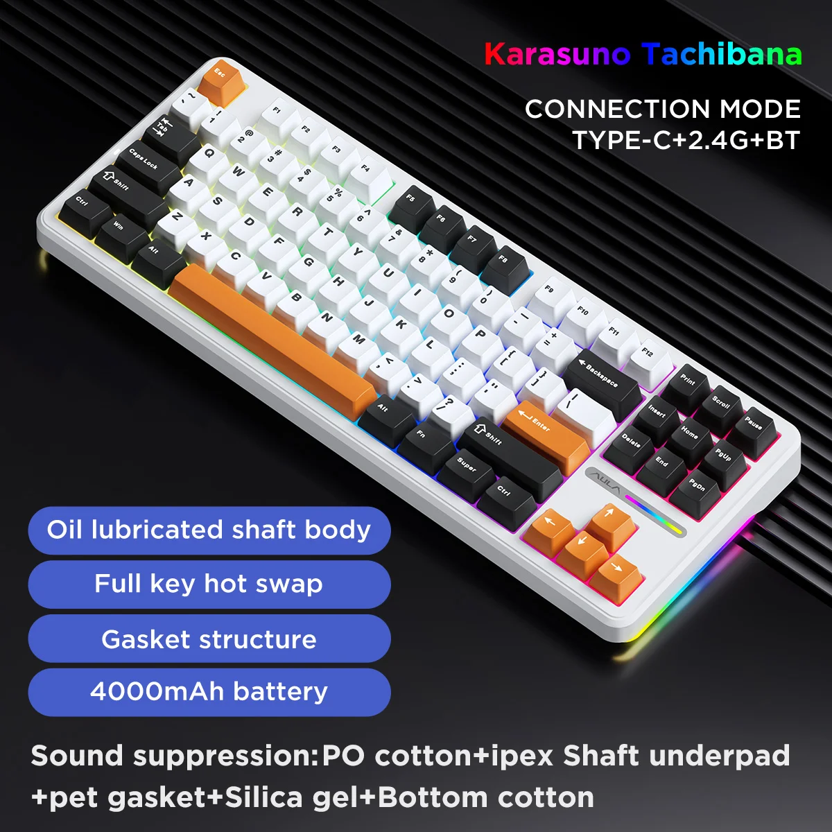 AULAF87Pro/F87MechanicalKeyboard,Tri-Mode2.4G/Wired/BTWirelessKeyboard,87KeyRGBPBTGamingKeyboard-AliExpress7