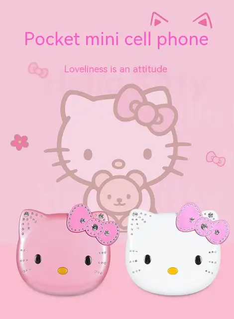 2023 New Kawaii Sanrio Hello Kitty Flip Phone Cartoon Cute Children White  Pink Mini Phone Birthday