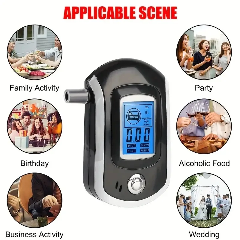Professional Digital Breath Alcohol Detector,Breath Drunk Driving Tester, Blue Backlight LCD Screen Analyzer (3 XAAA๏ผ