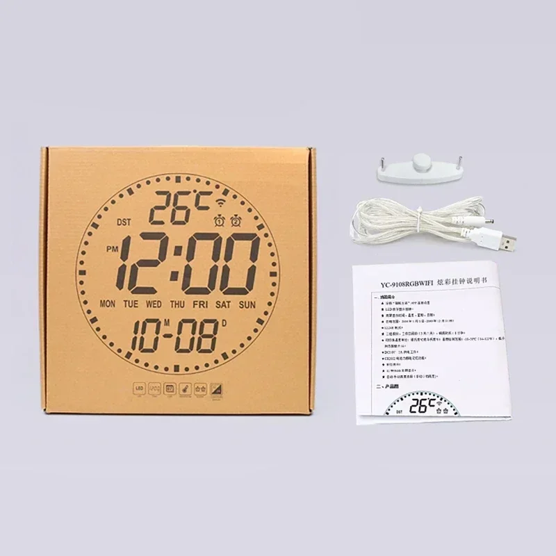 Smart Wifi Colorful LED Large Digital Wall Clock Temperature Date Week Display Dual Alarms 12/24h HomeDecor Remote