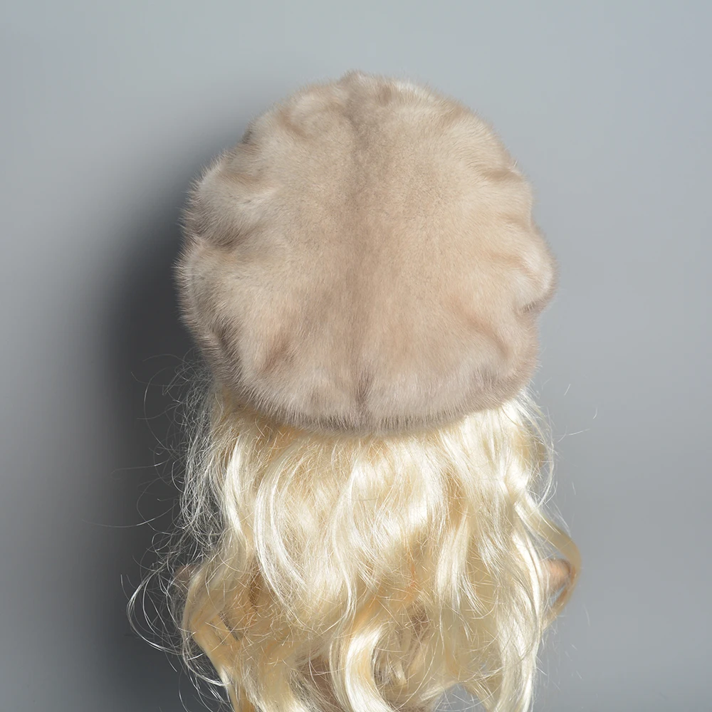 Winter Woman Cap 2025 Polar Hats Full Pelt Mink Fur Hats New Style Octagonal Hat Diamond Solid Luxury Top 100% Real Lady Fur Hat 6