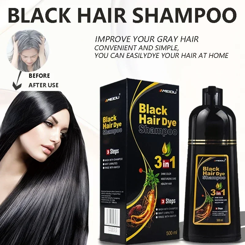 100ml/500ml Hair Dye Shampoo 3in1 Darkening Hairs Instant Gray To Black Polygonum Multiflorum Natural Coloing Cover for Women 5