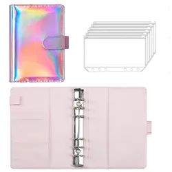 Laser Budget Binder with Zipper Envelopes for Cash Organization and Money Saving, A6 Planner with 6 Pockets (Pink)