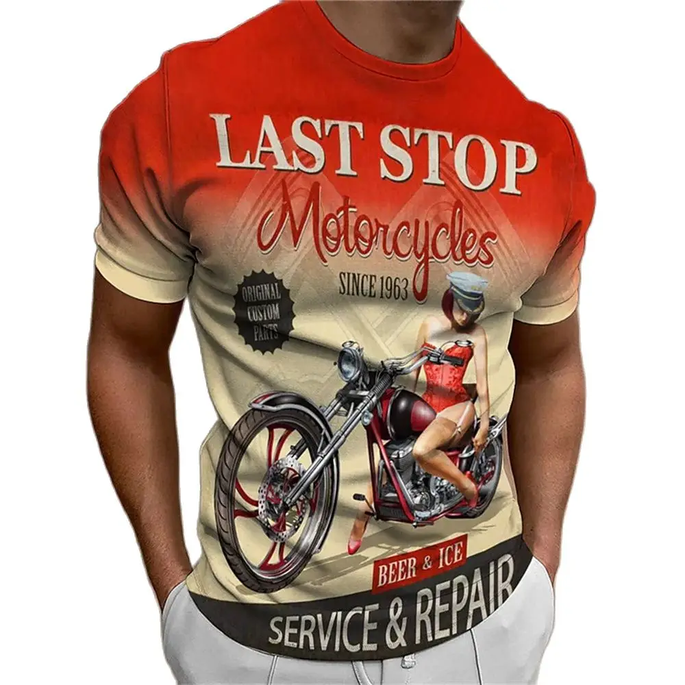 

Vintage Motorcycle Print Men's T-shirt Summer Crew Neck Outdoor Daily Short Sleeve Tee Shirt Oversized T Shirt Men Clothing 6XL