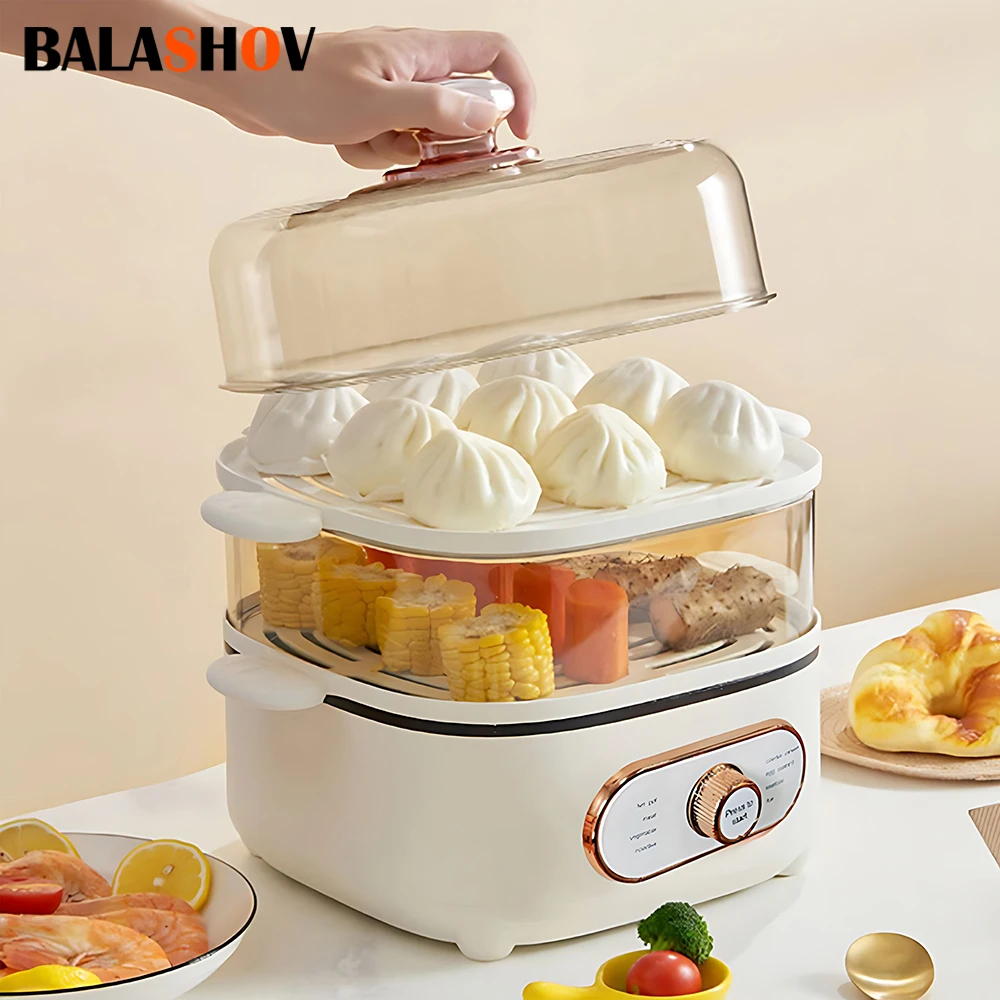 110V Electric Food Steamer 10.5L Large Capacity 2-layer Multi Cooker Steamer Box Household Pan Warmer Breakfast Machine