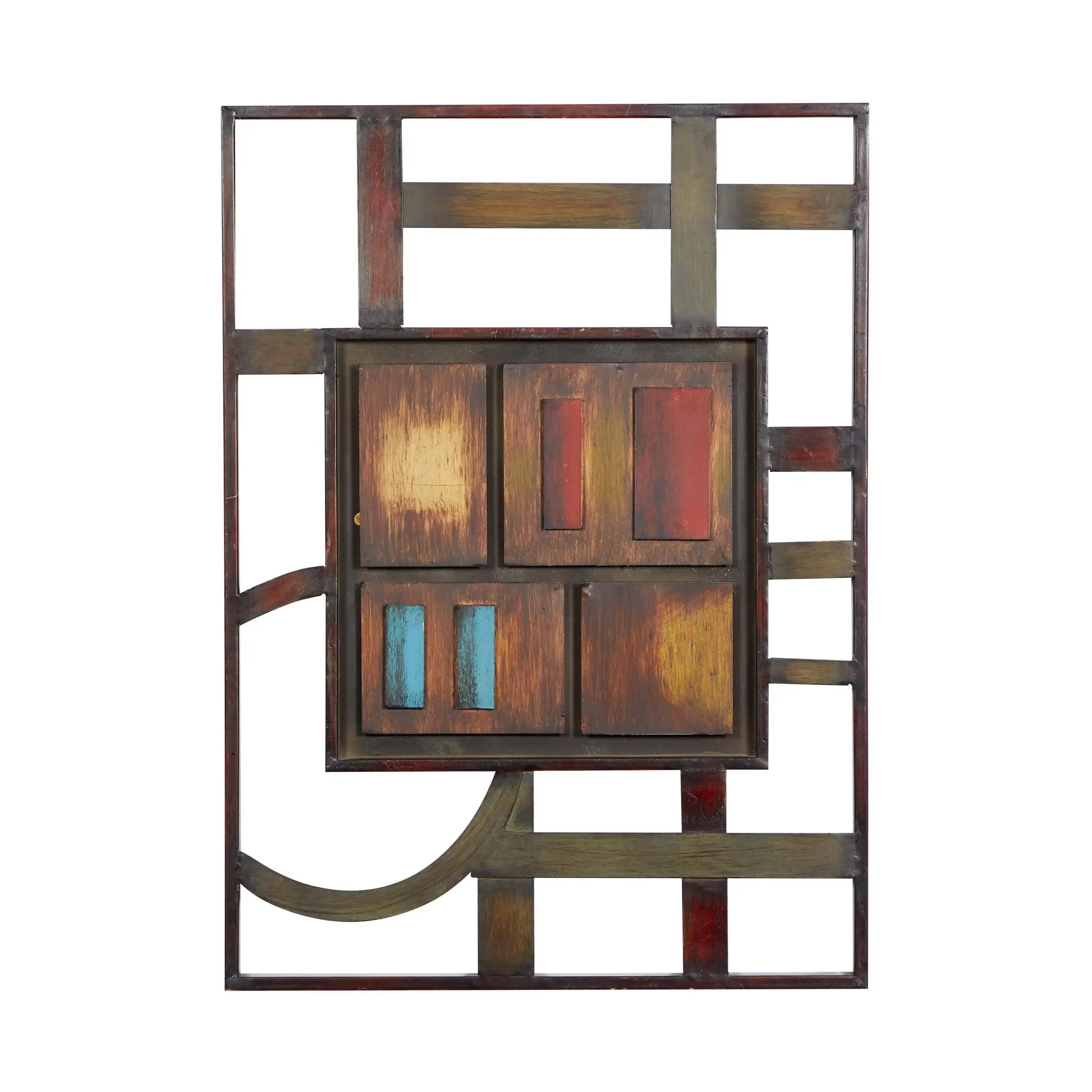 

Modern Metal Brown Rectangular Wall Décor with Square and Lines Detail, 20"W x 27"H