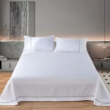 White 100% Cotton Bedsheet Thick Hotel Single Double Bed Sheet Set High-quality Flat Sheet Twin Queen King Bedding Home Textiles 1