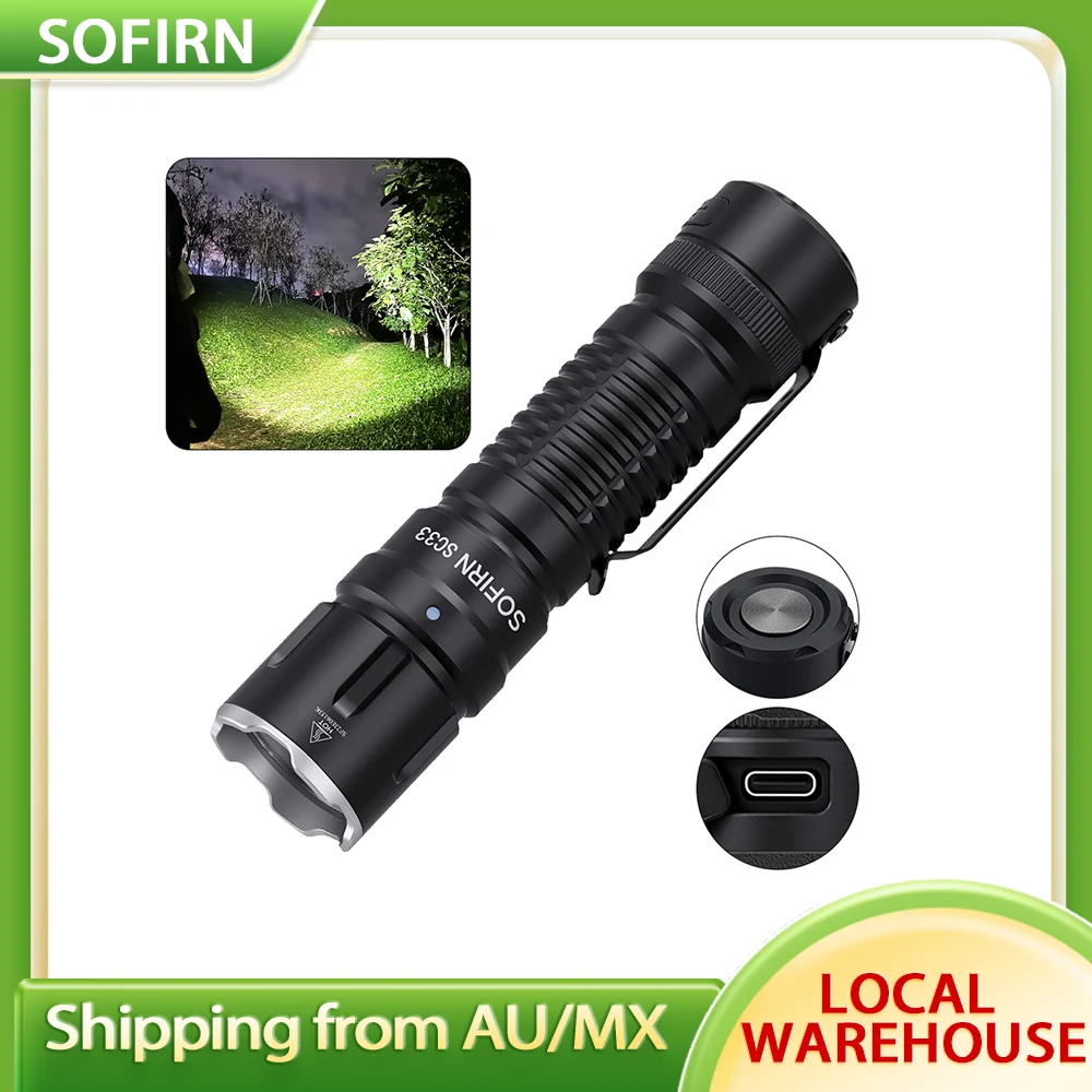 Sofirn SC33 XHP70.3 HI LED Flashlight Tactical 5200lm Powerful 21700 USB C Rechargeable Torch with Tail E-switch Outdoor Light