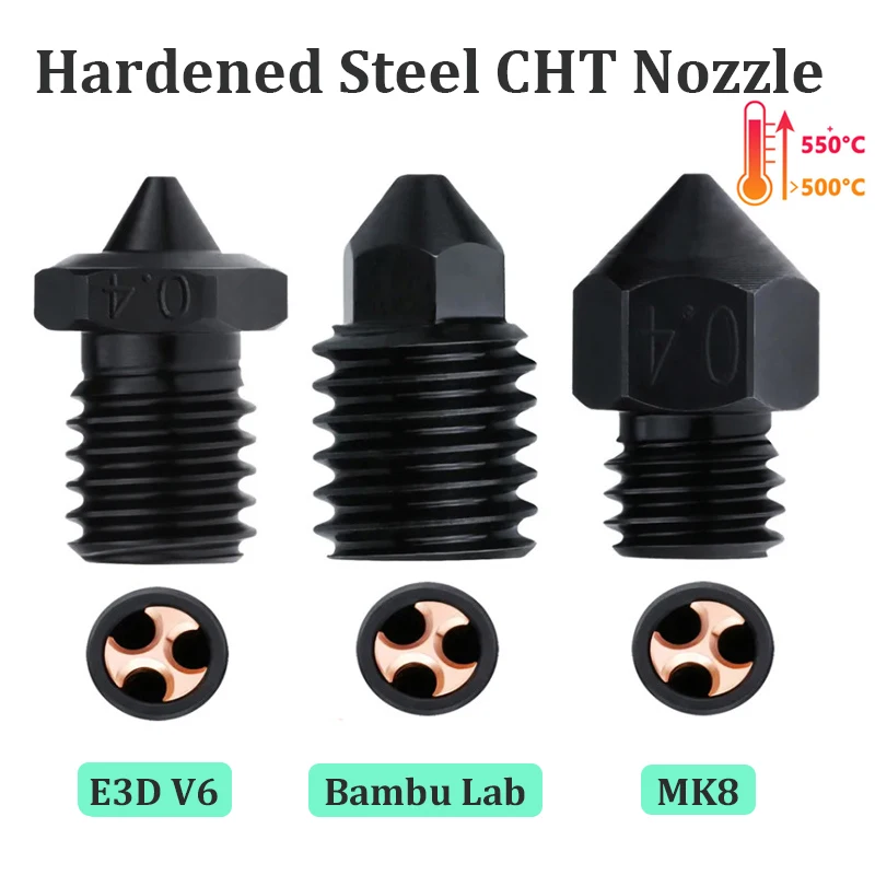 

2pcs V6 Hardened Steel CHT Nozzle High Flow Clone CHT Nozzles E3D V6 MK8 3D Printer Parts For Bambu Lab Ender 3 CR10 Kobra