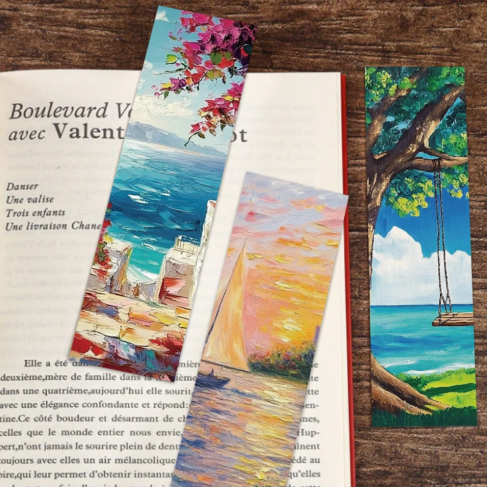 Romantic Landscape Oil Painting Bookmarks for Students Reading Books Labeling Paper Cards DIY Book Page 30pcs