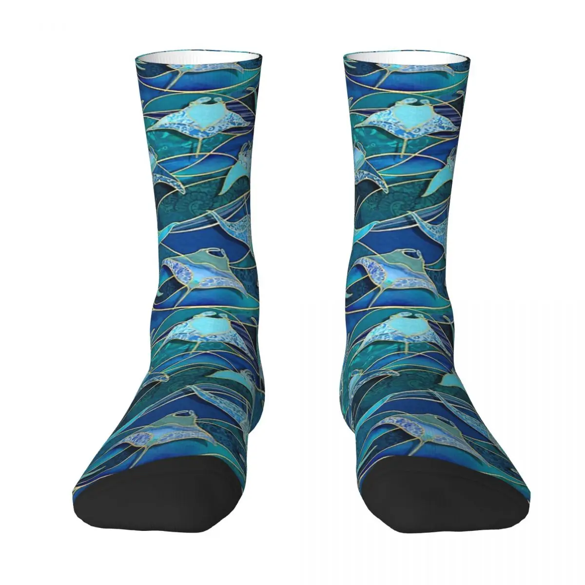 Hot Sale Patchwork Manta Rays In Sapphire And Turquoise Blue Adult Socks,Unisex socks,men Socks women Socks