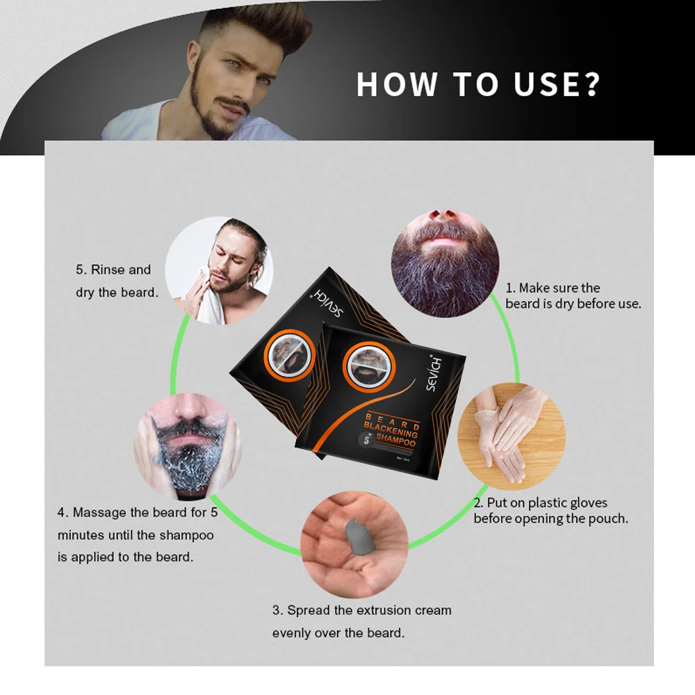 Hair Dye Shampoo 5 Minutes Men Efficient Blackening Beard Coloring Nourishing Beard Shampoo Dye Herb Natural Repair Faster Hair Color Dye 10pcs