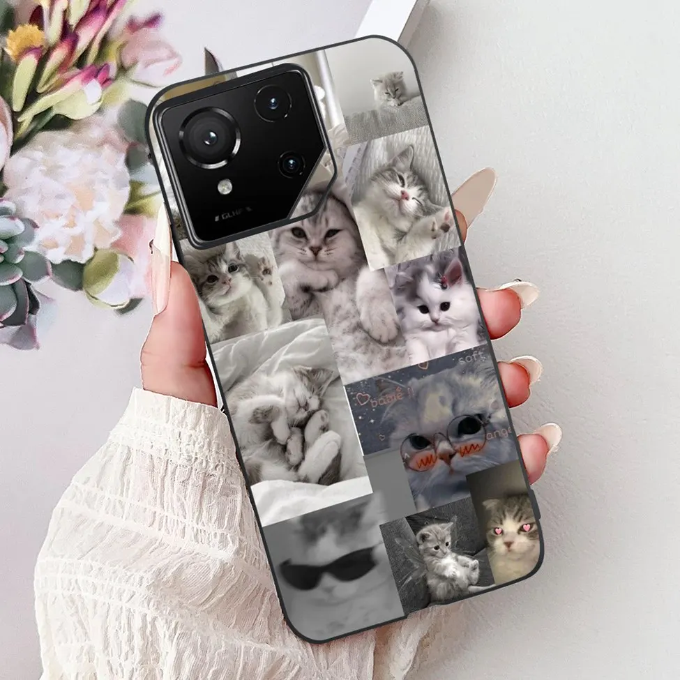 Luxury Cute Cat Silicone Shockproof Bumper Back Cover - Stylish Painted Design