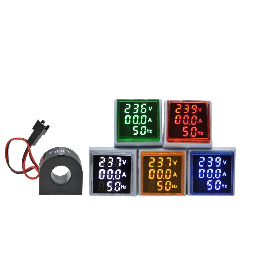 Digital Voltmeter Ammeter 0-100A 60-500V 22MM Square Mini 3-in-1 with Green/Red/Blue/White/Yellow LEDs digital voltmeter ammeter