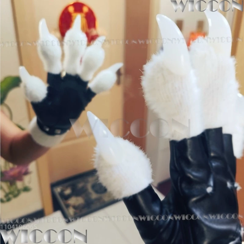 Kig Furry Claws Fluffy Gloves Fursuit Kigurumi Cosplay Furred Black White Accessory Dog Bracelet Holloween Women Men Customized