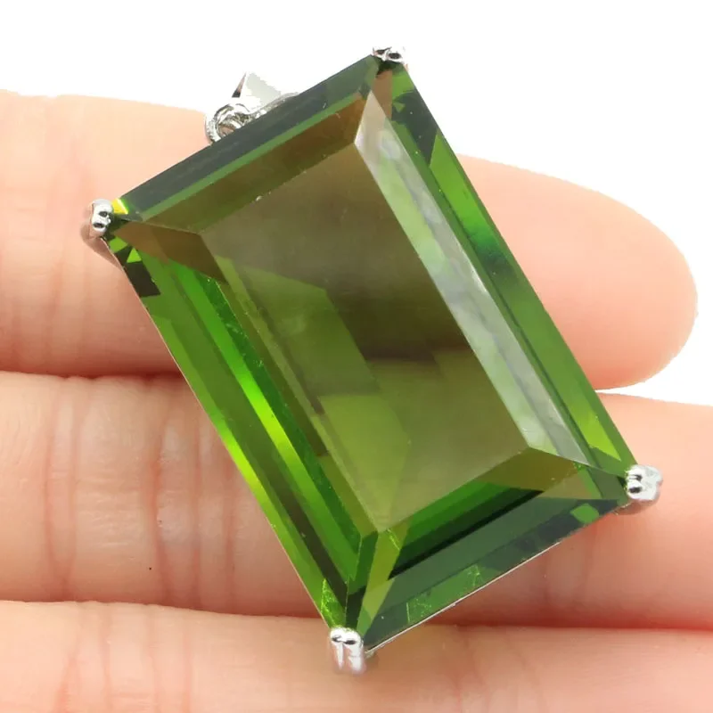 14g Customized 925 SOLID STERLING SILVER  PENDANT Big Rectangle Green Peridot Tsavorite Garnet Orange Spessartine Garnet Pink Mo