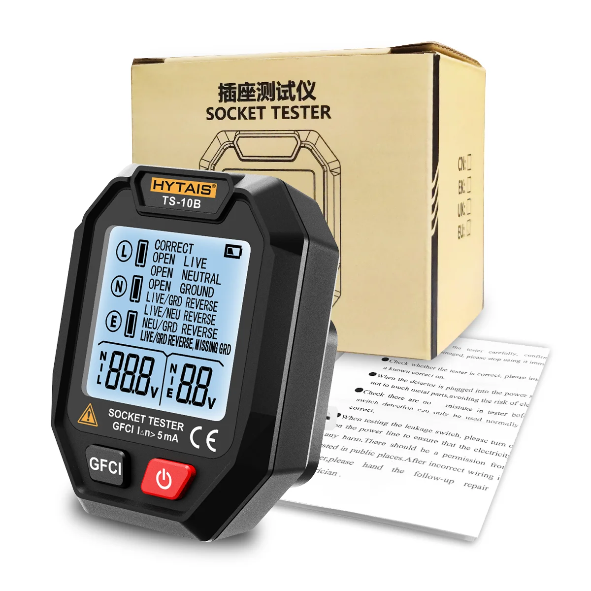 חיטאי שקע דיגיטלי בודק סוללה חכם גדול תאורה אחורית לנו euk קרקע תקע חי אפס קו קוטביות שלב בדיקה