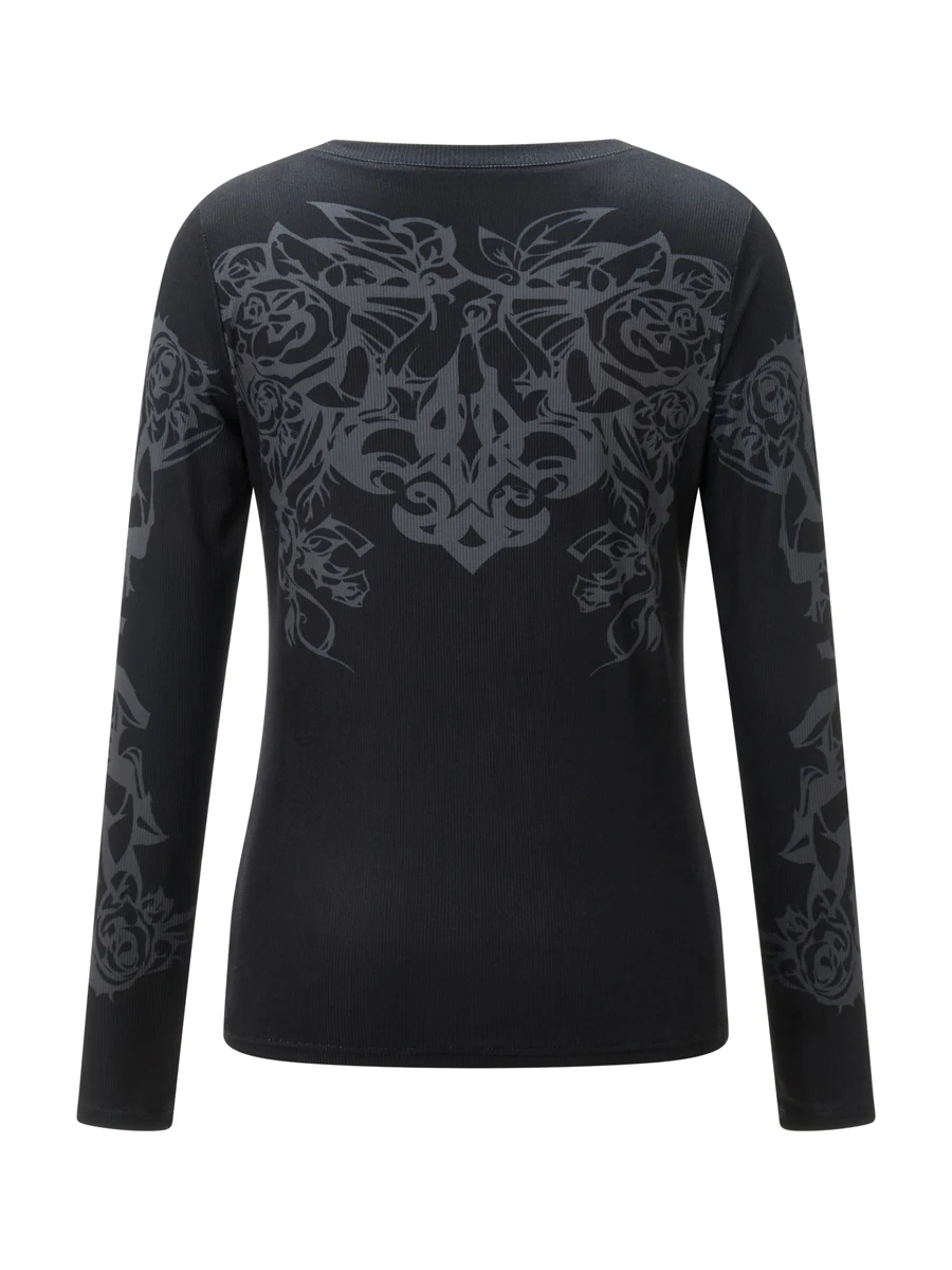 

Women T-shirt Long Sleeve Crew Neck Hot Fix Drill Graphic Print Slim Fit Fall Tops Streetwear