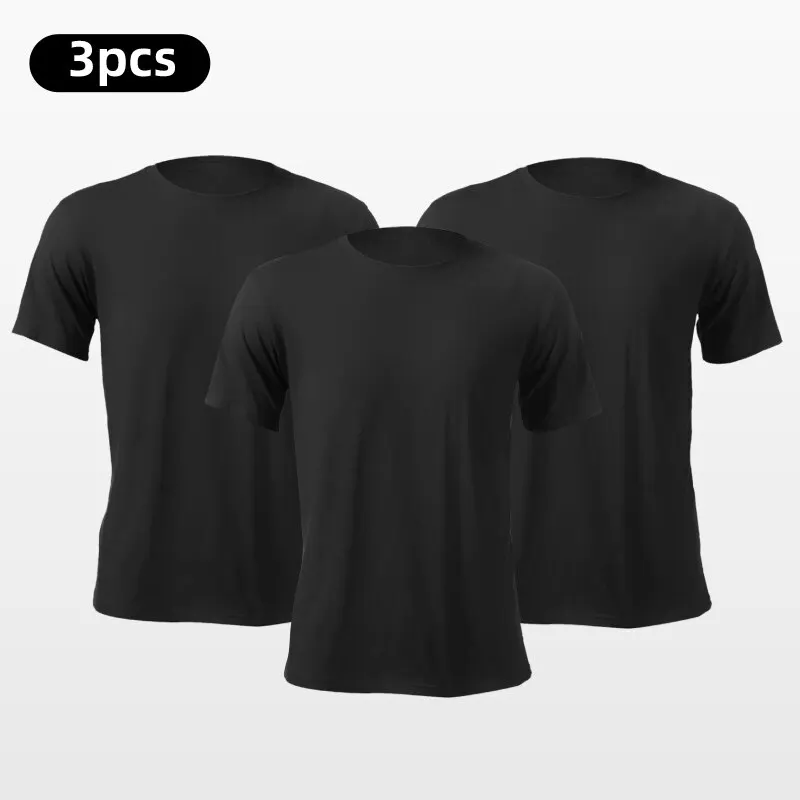 3pcs Summer Men's Short-sleeved T-shirt Clothes Pure Cotton Summer White T-shirt Short-sleeved Base Shirt Spring and Top