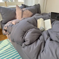 Cotton Bedding Set 4pcs with Solid Bed Sheet Duvet Cover Pillowcases Single Couple Bedsheet King Queen Double Twin Size 6