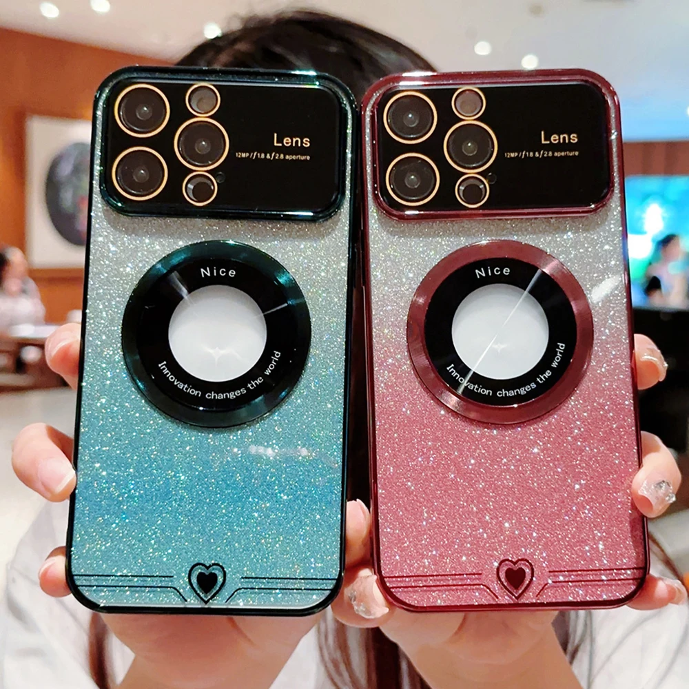 Gradient Glitter Magnetic Phone Case For Iphone With Lens Protector_voghion.com