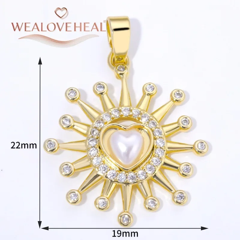 18K vergoldete runde Sonnen-Charms-Anhänger mit eingelegtem Zirkon, Herz/Kreuz/Engel-Anhänger für DIY-Halskette, Schmuckherstellung, Zubehör – Detail 37