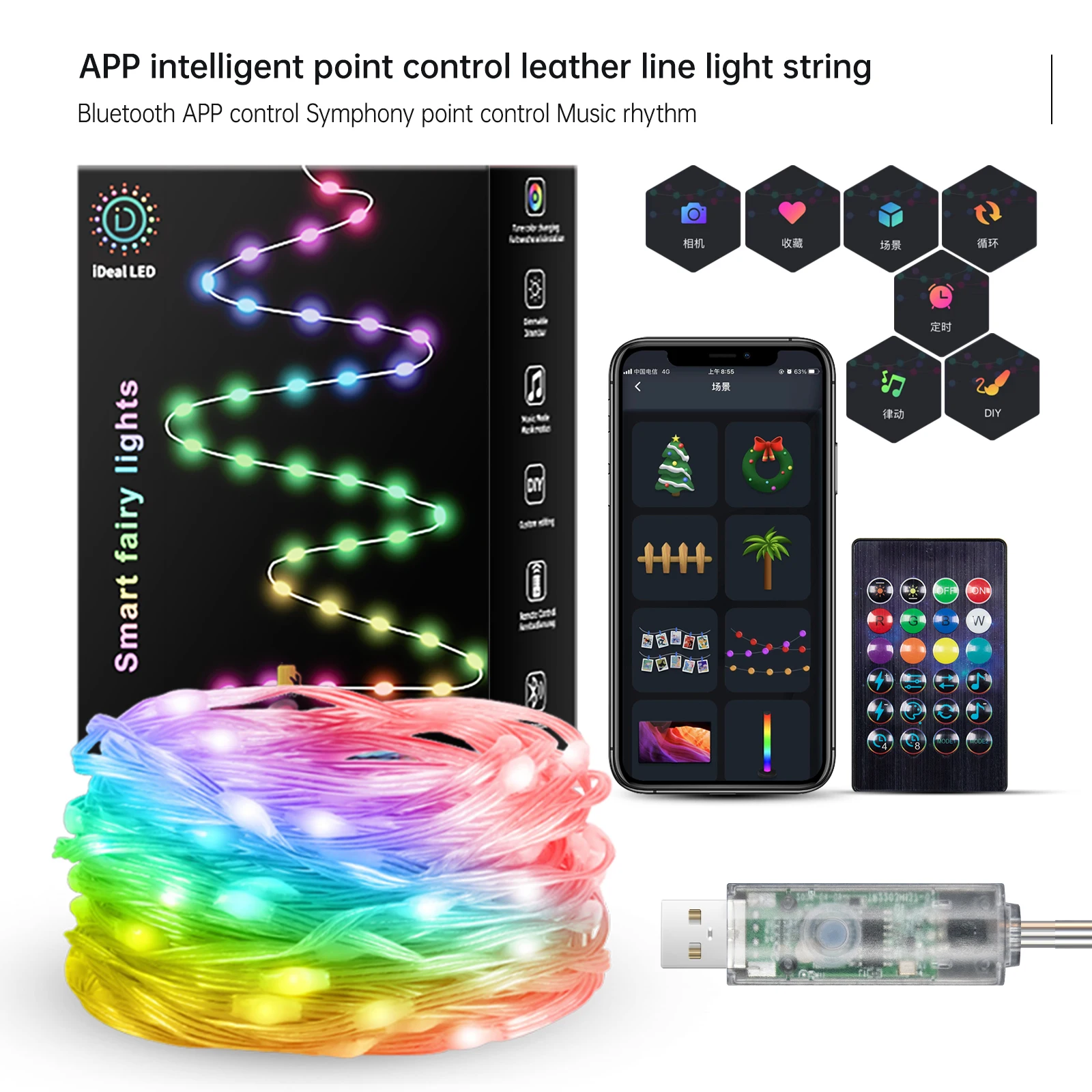 Led String Lights Outdoor Smart USB App Remote Control Fairy Lights Color Changing String Lights Christmas Lights Outdoor strip lights music sync color changing 44 key remote sensitive built in mic app controlled rope lights 5050 rgb led remote mic