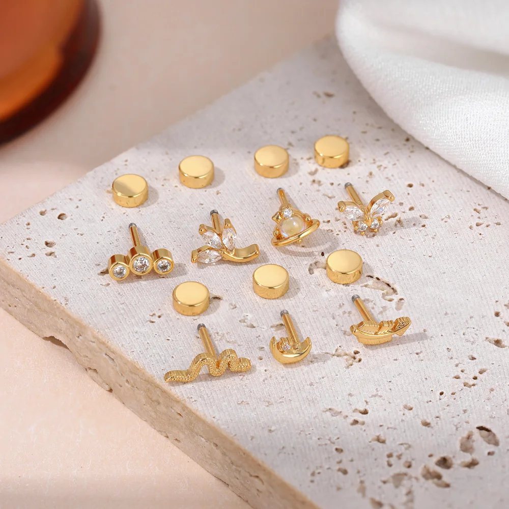 Gothic Personality Zircon Navel Piercing for Women Men Heart Moon Flower Geometry Tongue Puncture Unisex Stainless Steel Jewelry