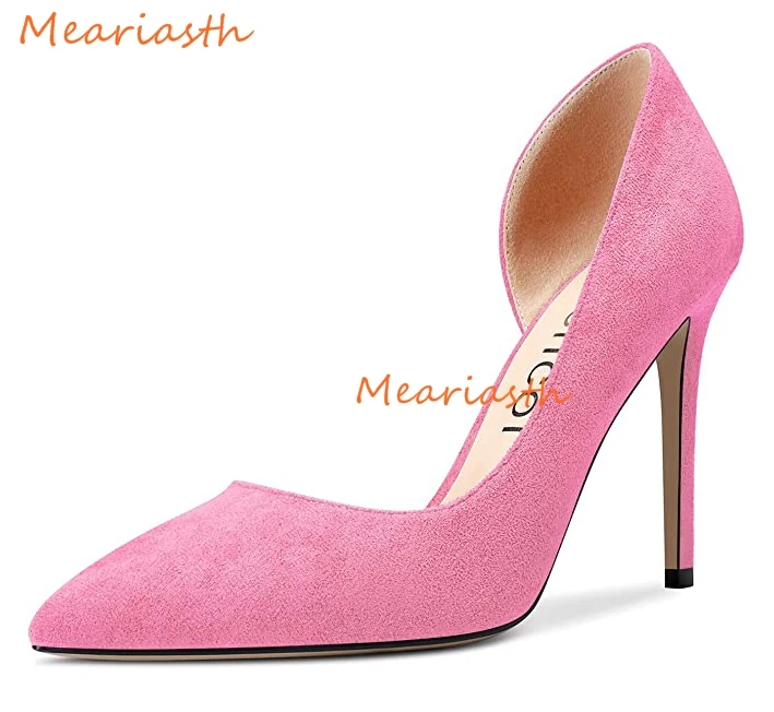 

Pink Suede Leather Side air Pointed Toe Red Rubber Bottom Women for 10cm High Heels Party Shoes Sexy Ladies Dress Stiletto Pumps
