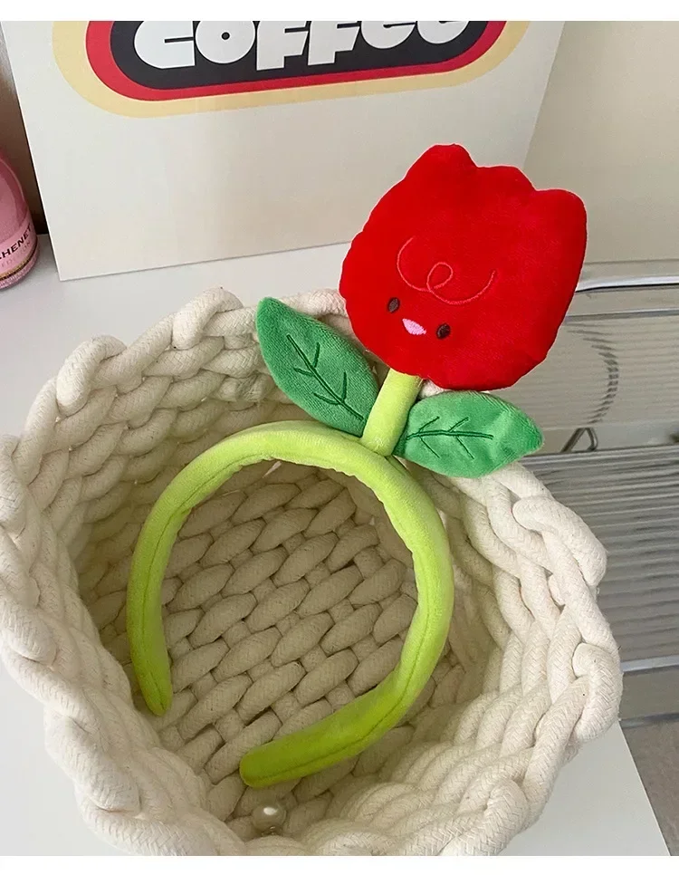 Kreative Plüsch-Stoff-Haarbänder mit Farbigen Tulpen für Mädchen und Frauen, Niedliche Cartoon-Stirnbänder zum Gesichtwaschen und Schminken, Modische Haarbänder für Mädchen – Detail 15
