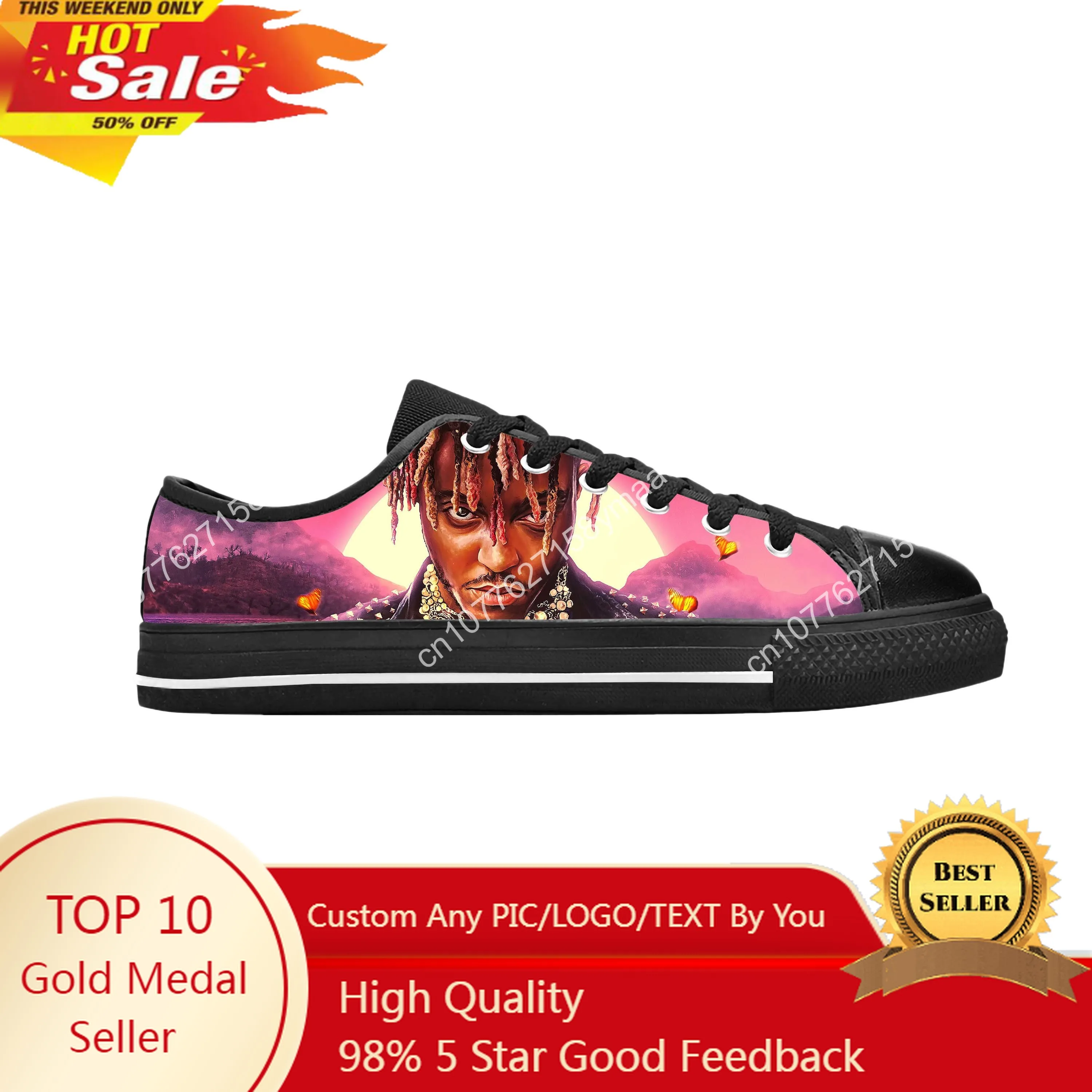 

Juice Wrld Hip Hop Rap Rapper Music Singer Rock Casual Cloth Shoes Low Top Comfortable Breathable 3D Print Men Women Sneakers