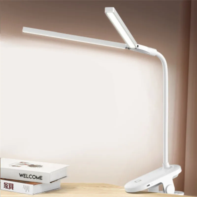 

LED Desk Lamp With Clamp Table Lamp 2.5W Two Head USB Rechargeable Touch Sensor Reading Lamp For Study Built In 1500mAh battery